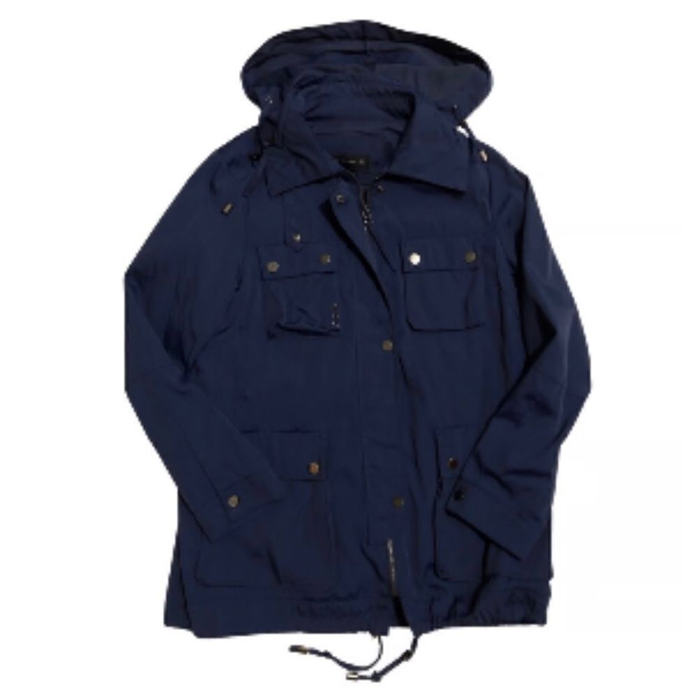 Zara Woman Navy Hooded Rain Jacket Utility Moto Lightweight Size S